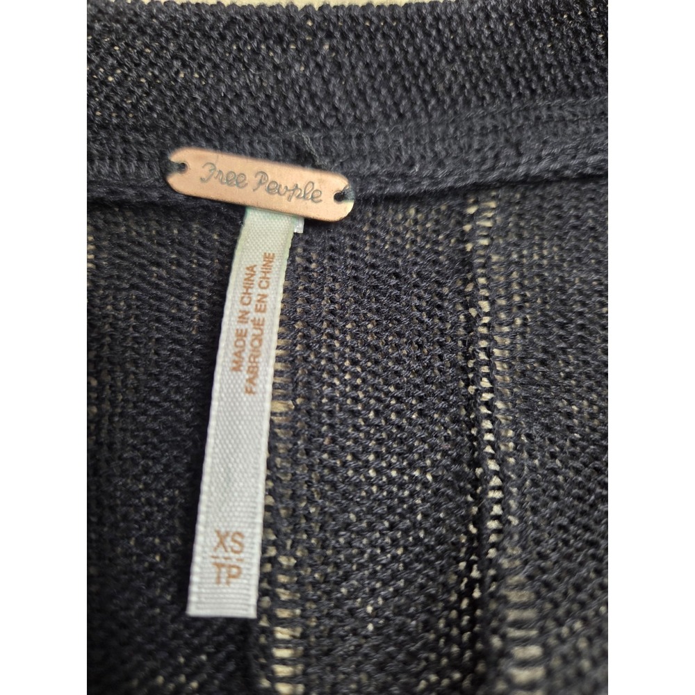 Free People Cardigan Womens XS Black Linen Blend Ribbed Grunge Whimsigoth Witchy - Picture 5 of 10
